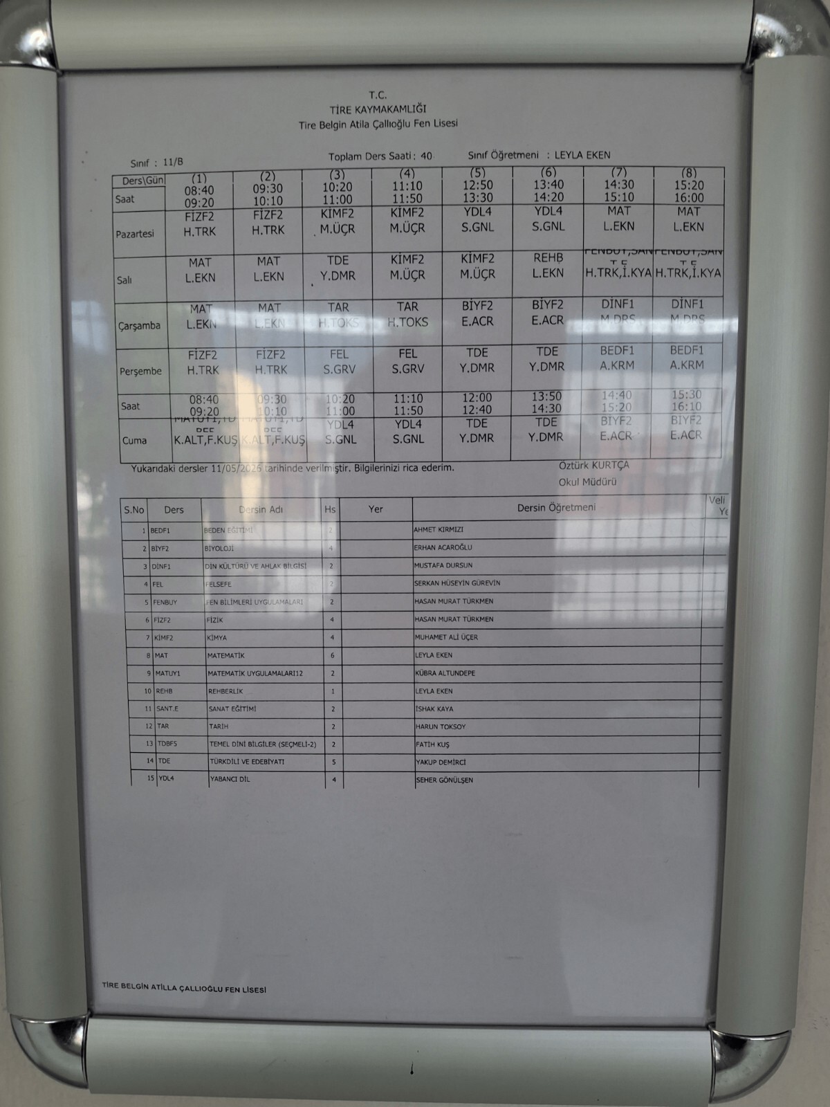 11/B Ders Programı