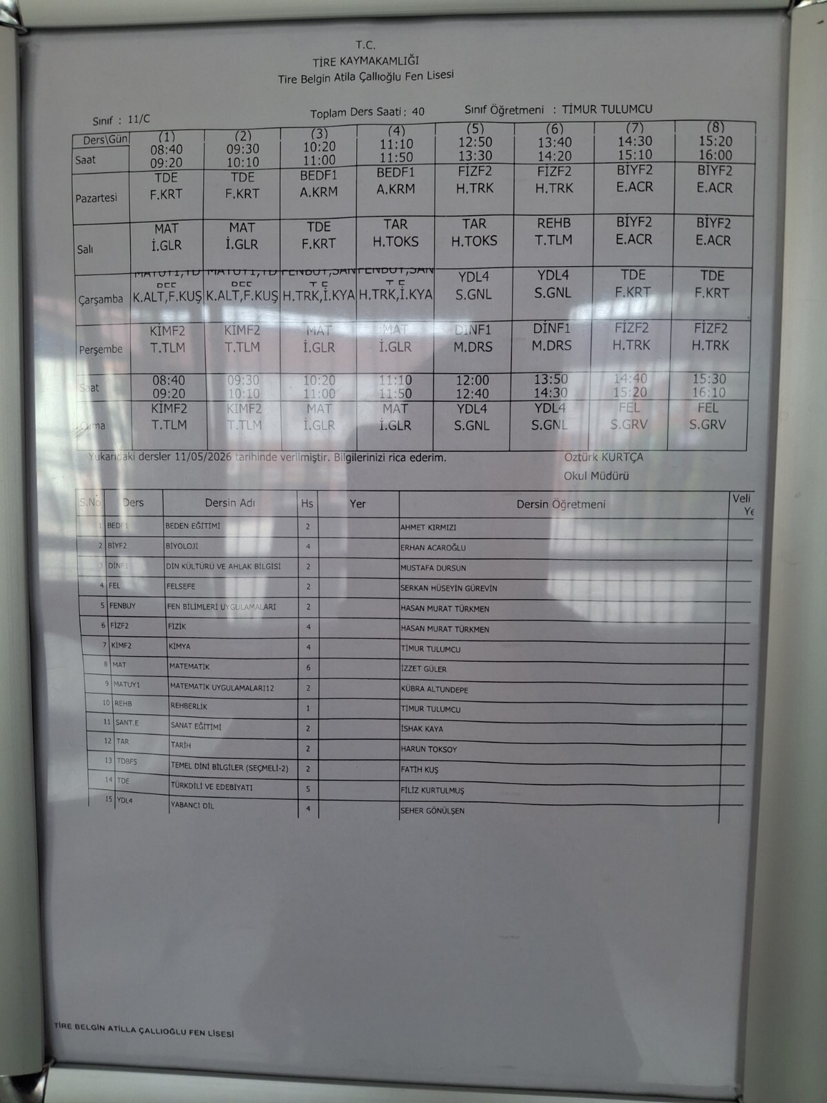 11/C Ders Programı