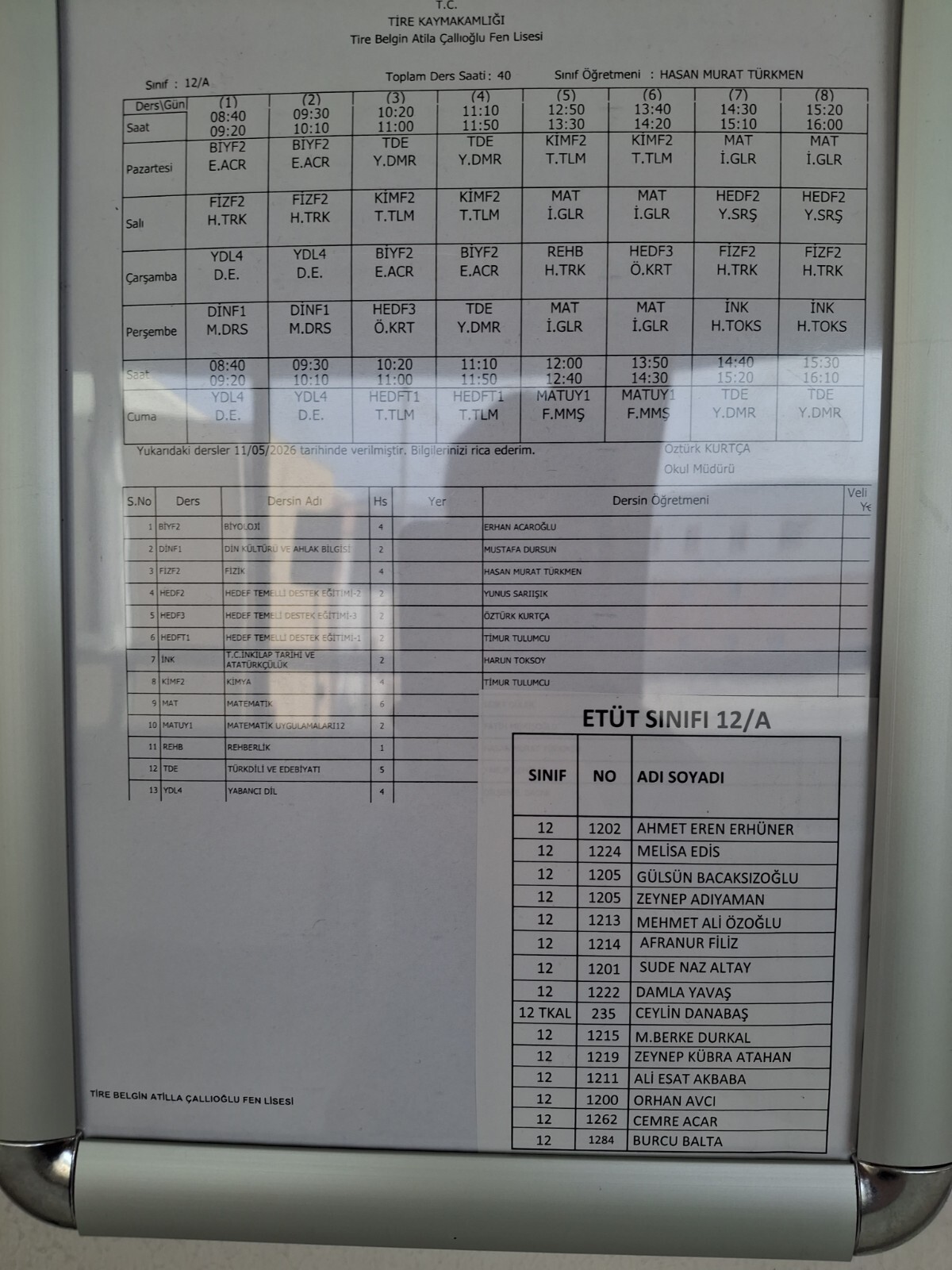 12/A Ders Programı