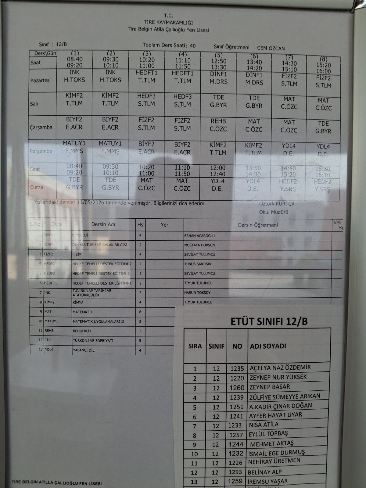 12/B Ders Programı