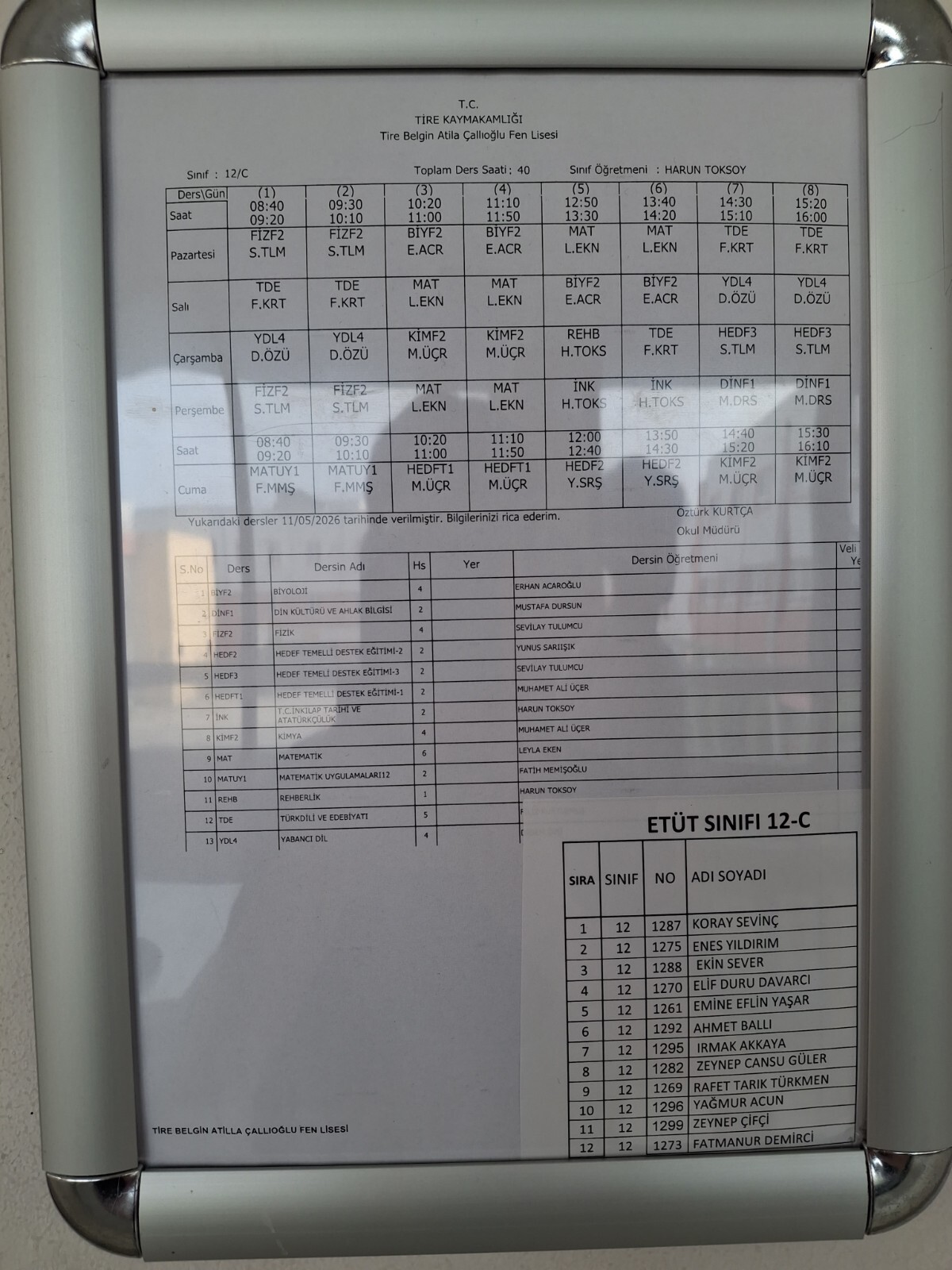 12/C Ders Programı