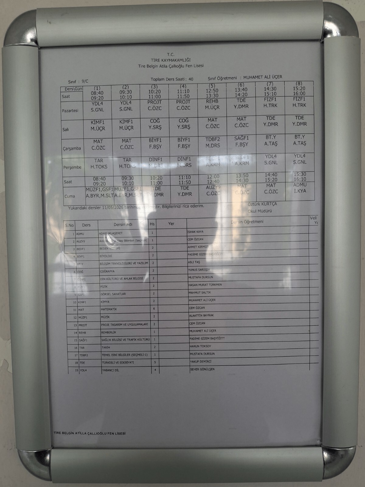 9/C Ders Programı